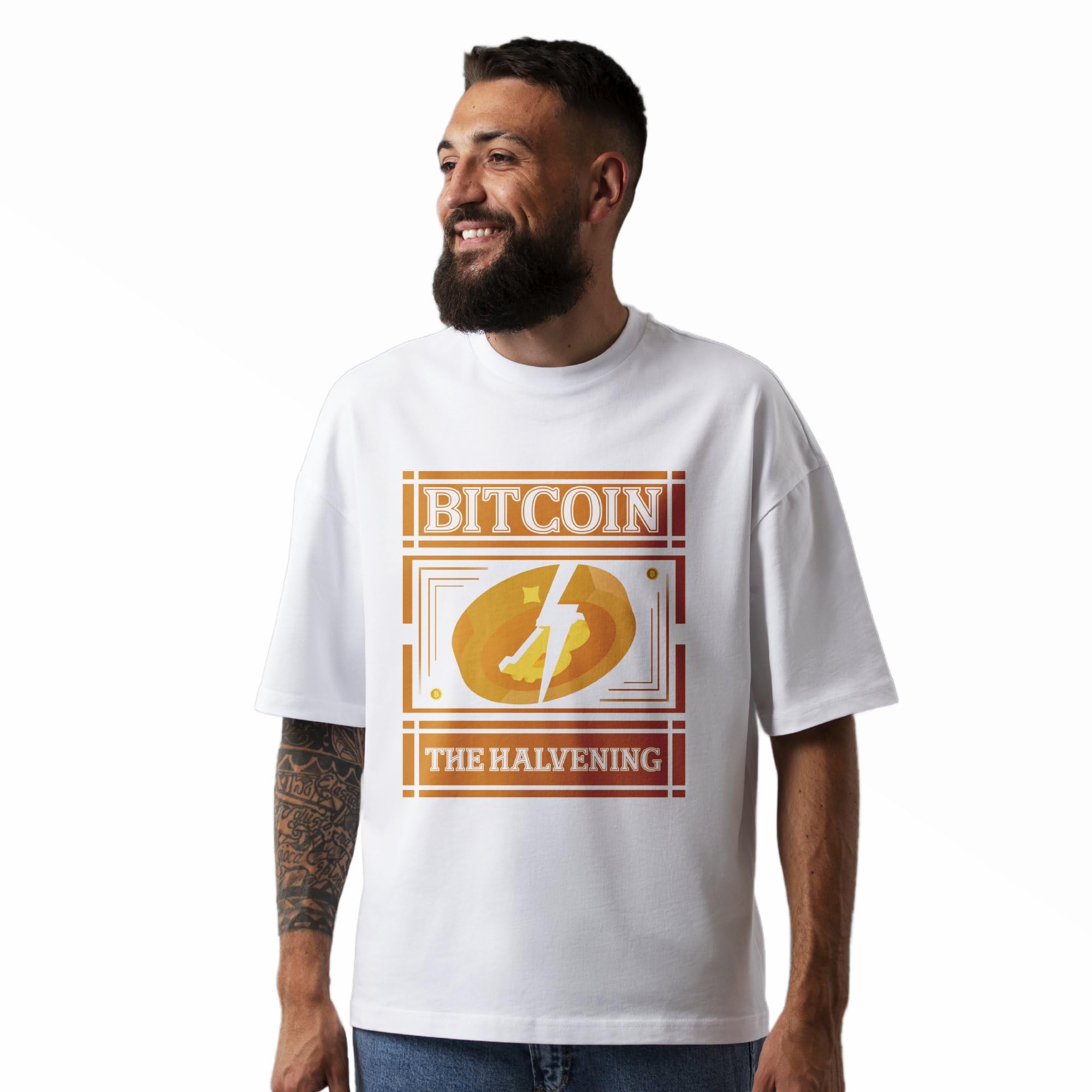 Seek Buy LoveUnisex Oversized Bitcoin Halving T-Shirt, Cryptocurrency Graphic Tee, Casual Digital Currency Shirt, Crypto Trader Gift, Tech Fashion Top