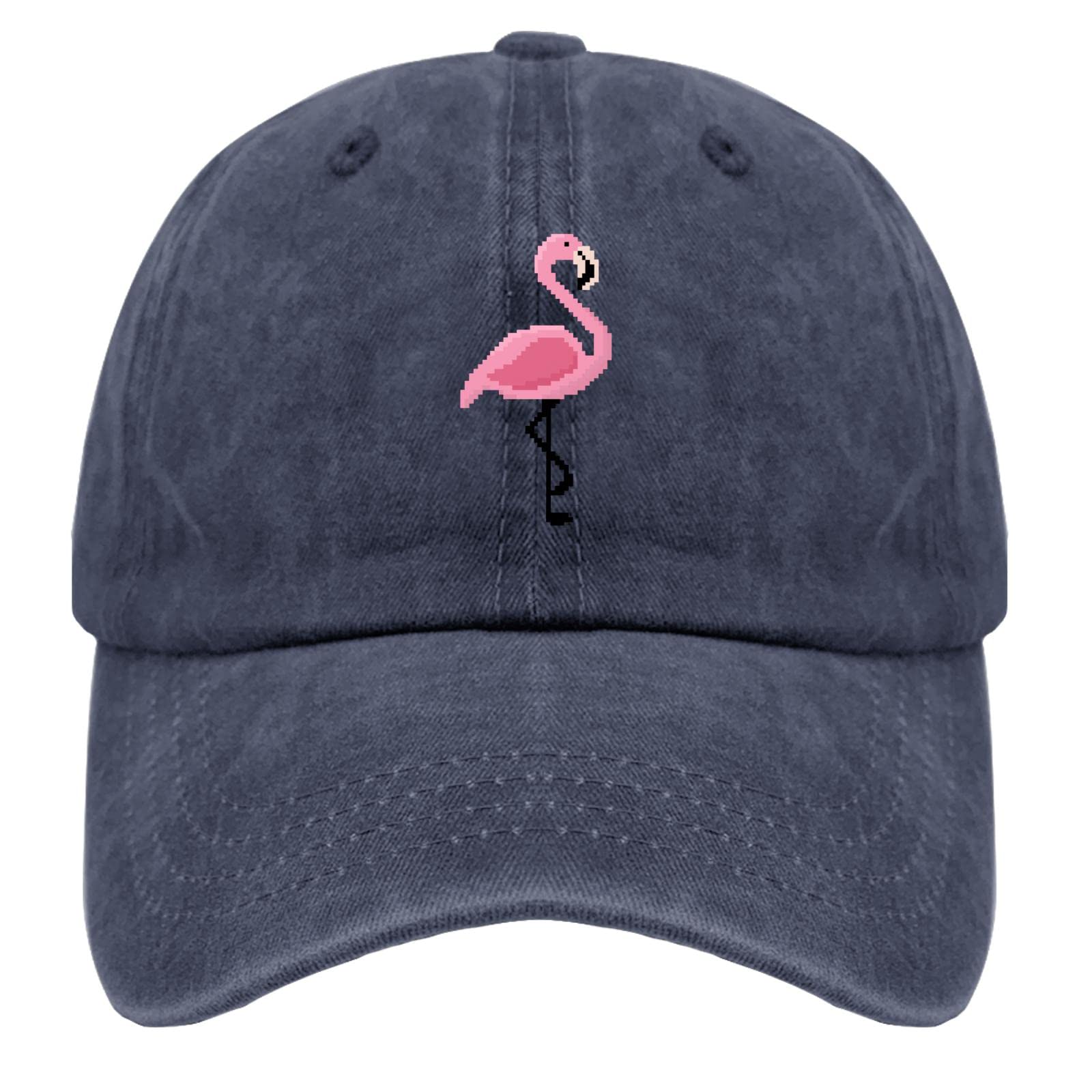 Tkpa Mol Unisex Navy Blue Dad Hat Pxl Flamingo Trucker Cap For Women Funny Washed Denim Adjustable