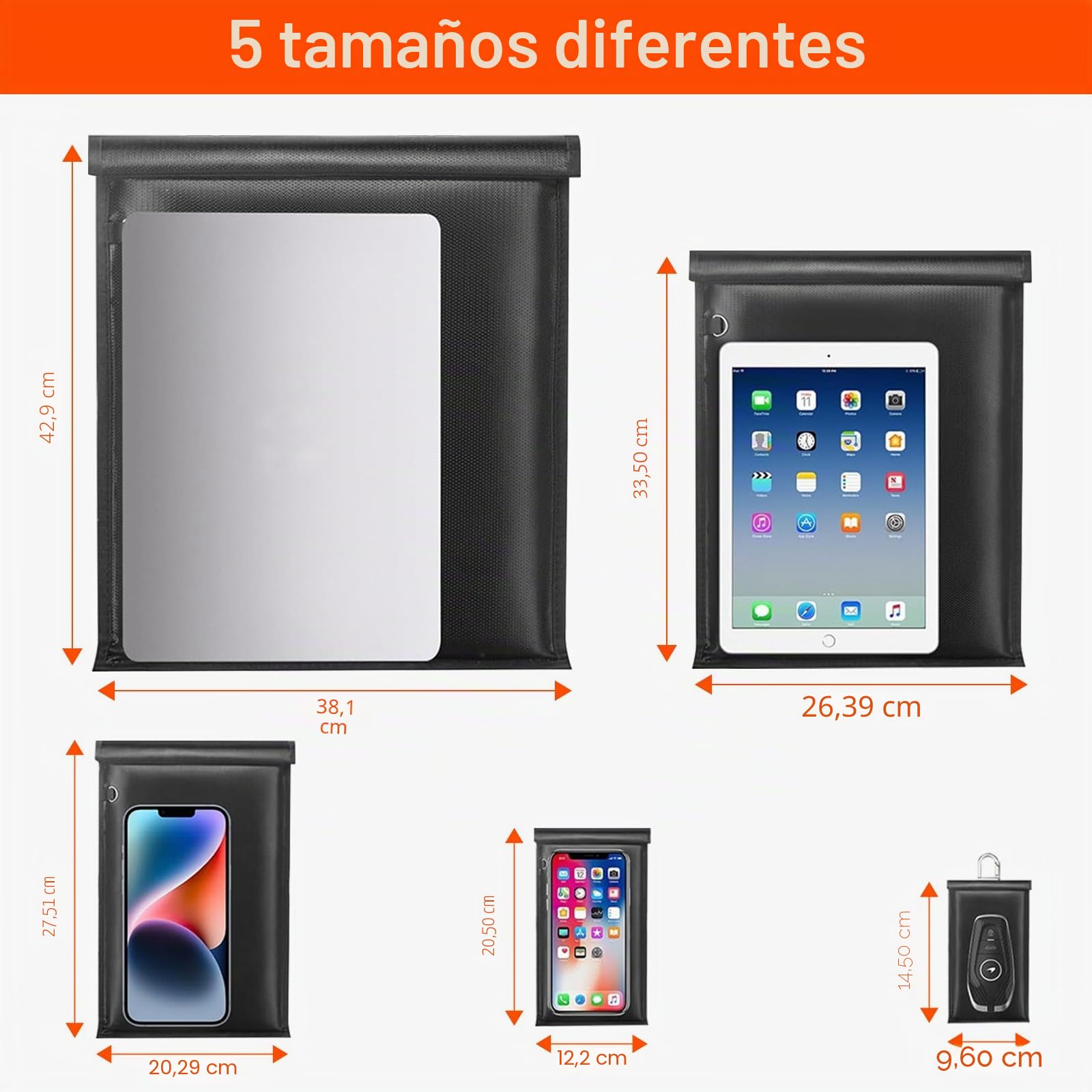 Bolsas Faraday, Jaula Faraday Grande Antirrobo Antirastreo, Bloqueador de Señal RFID Bolsa EMP, Protector de Llavero Bolsas Faraday para Teléfonos/Portátiles/Tabletas/Llaves de Coche
