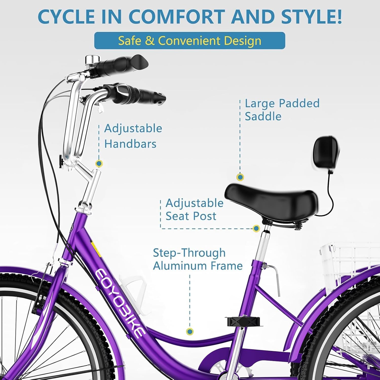 NAIZEA Adult Tricycle, 7 Speed Three Wheel Cruiser Bike, 20/24/26 inch Adult Trikes 3 Wheel Bikes with Large Basket for Seniors, Adults, Women, Men, Multiple Colors