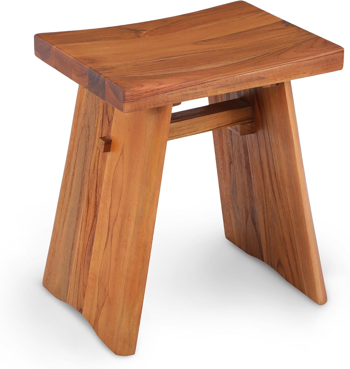 StrongTek Teak Shower Stool, 18-Inch Pre-Oiled Solid Teak Wood Bath Seat Bench for Bathroom, Spa & Home, Ergonomic Curved Seat, Water-Resistant, 350 lbs Capacity, Stable and Durable Design (Natural)