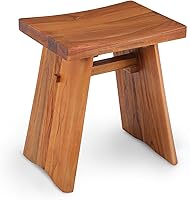 Vista 1 de StrongTek Taburete de ducha de teca, banco de baño de madera de teca maciza preaceitada de 18 pulgadas para baño, spa y hogar, asiento ergonómico