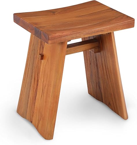 StrongTek Taburete de ducha de teca, banco de baño de madera de teca maciza preaceitada de 18 pulgadas para baño, spa y hogar, asiento ergonómico