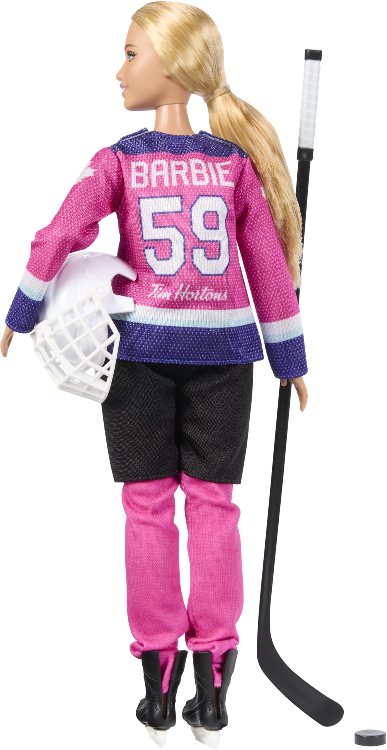 ​Barbie Tim Hortons PWHL 2025 Fashion Doll in Pink, Purple, & Teal Hockey Jersey, Includes Hockey Stick, Puck, and Helmet - 5