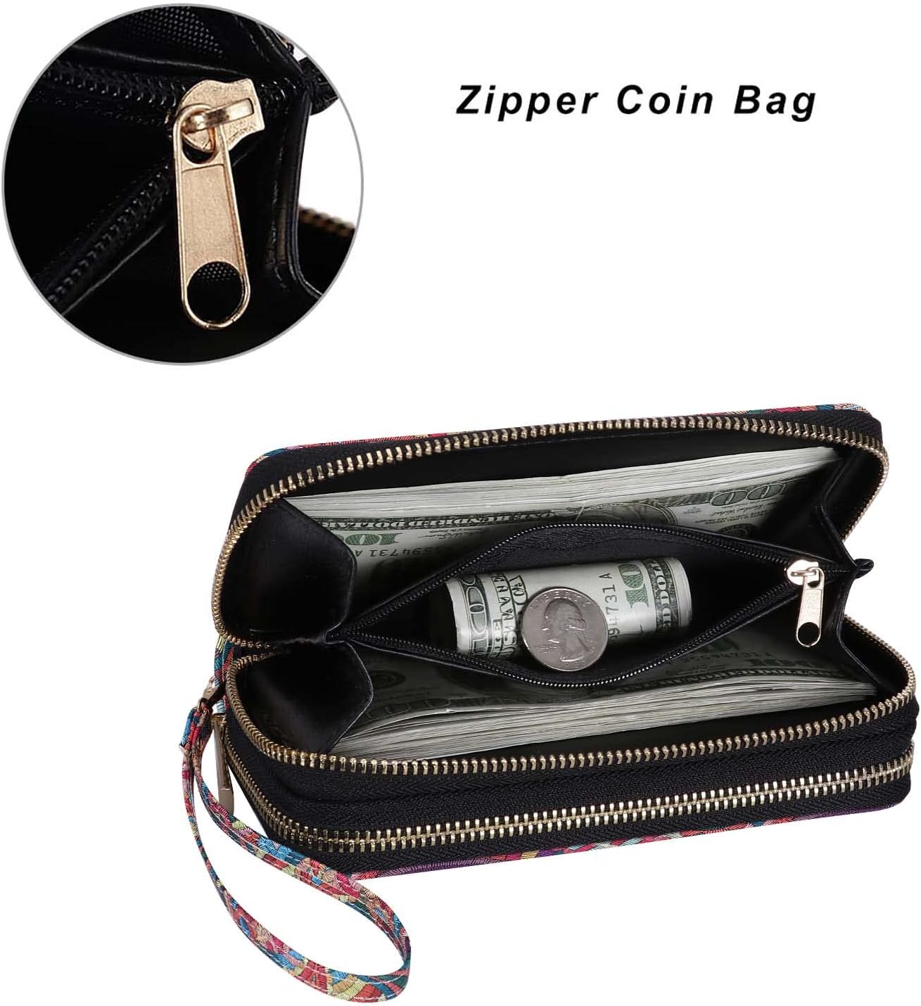 Double Zipper Wallet for Woman Clutch Purse with Cell Phone Holder for Smartphone/Card/Coin/Cash - Image 3