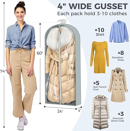 Vista 33 de 6 bolsas de ropa de 40 pulgadas para colgar ropa, bolsas transparentes para almacenamiento de ropa, bolsas de ropa para fundas de viaje con 6PCS