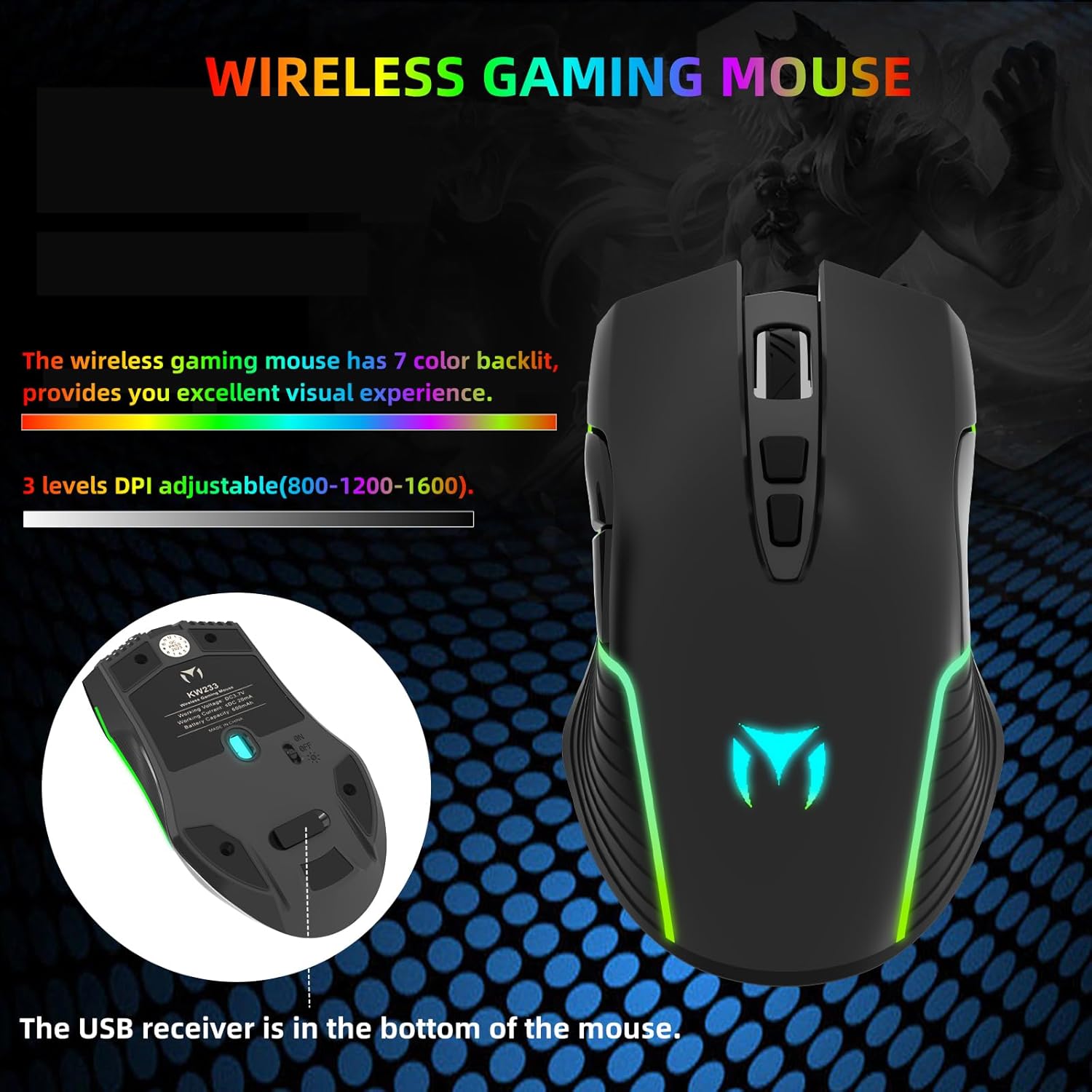 Wireless Gaming Keyboard and Mouse Combo - RGB Backlit, Rechargeable, Ergonomic Wrist Rest, Long-Lasting Battery (Black)