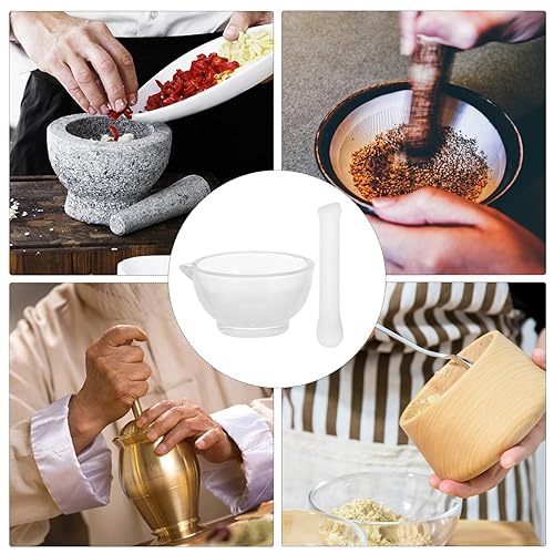 Miniatura 8 de Healifty 1 juego de cuenco de mortero y morteros de vidrio, trituradora de píldoras, herramientas de molienda portátil, ajo, pimienta, condimento,