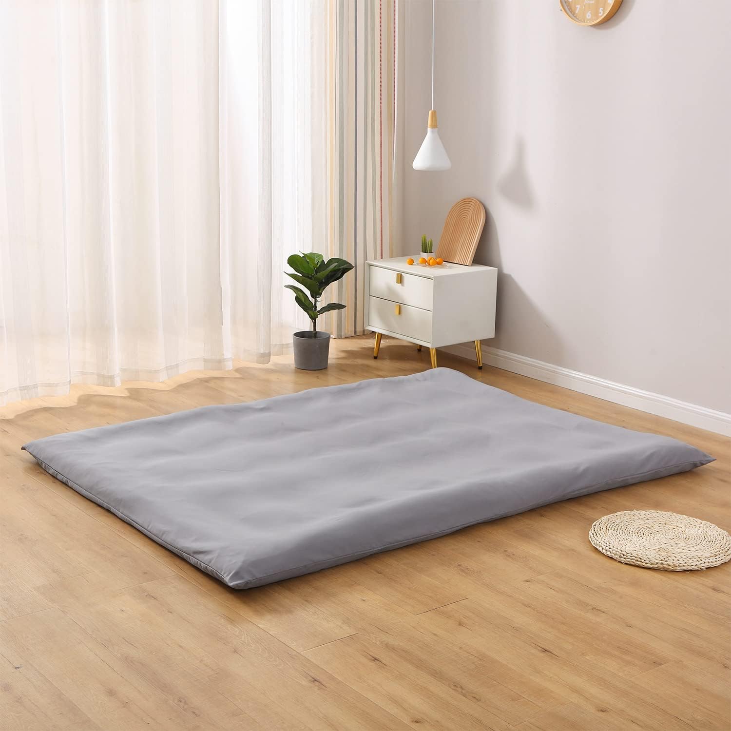 Bedecor Floor Futon Mattress Cover Only for Traditional Japanese Futon Mattress,Zipper Soft Skin-Friendly Breathable Without Shrinking,for Bedroom Living Room Hotel Dormitory RV Grey-Full