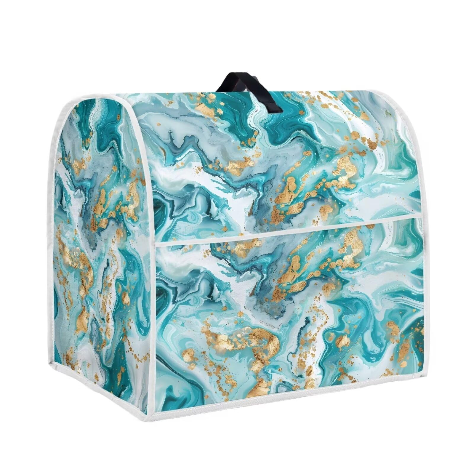 Hechitok Fashion Mixer Covers Green Marble Indoor Kitchen Decorations, Polyester Dustproof Cover with Pockets for Stand Mixer, Compatible with Stand Mixer