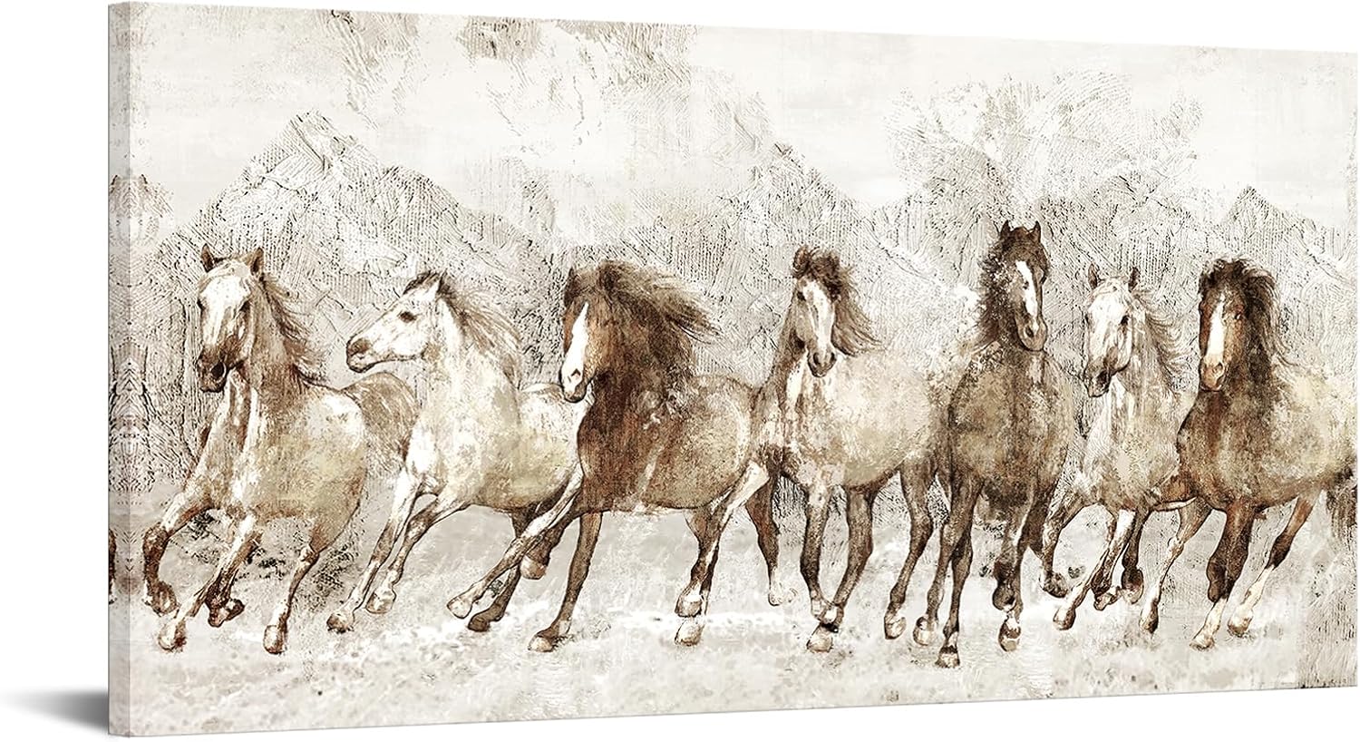 KREATIVE ARTS Vintage Horse Canvas Wall Art 20x40 - Brown Running Horses Picture for Farmhouse Decor - Rustic Animal Painting for Living Room, Bedroom, Office