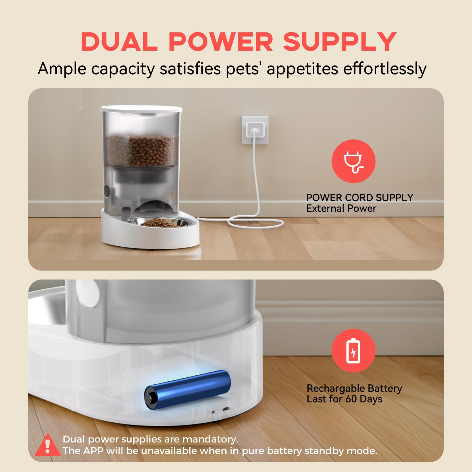 PAPIFEED Automatic Cat Feeder, 4L Auto Dog Cat Feeder with Rechargeable Battery & Dual-Band WiFi (2.4G & 5G), Automatic Pet Food Dispenser for Outdoor Travel Home - image 5