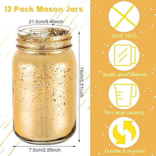 Miniatura 16 de 12 tarros decorativos de 16 onzas pintadas para centro de mesa, decoración del hogar, cumpleaños, inauguración de la casa, fiesta de inauguración