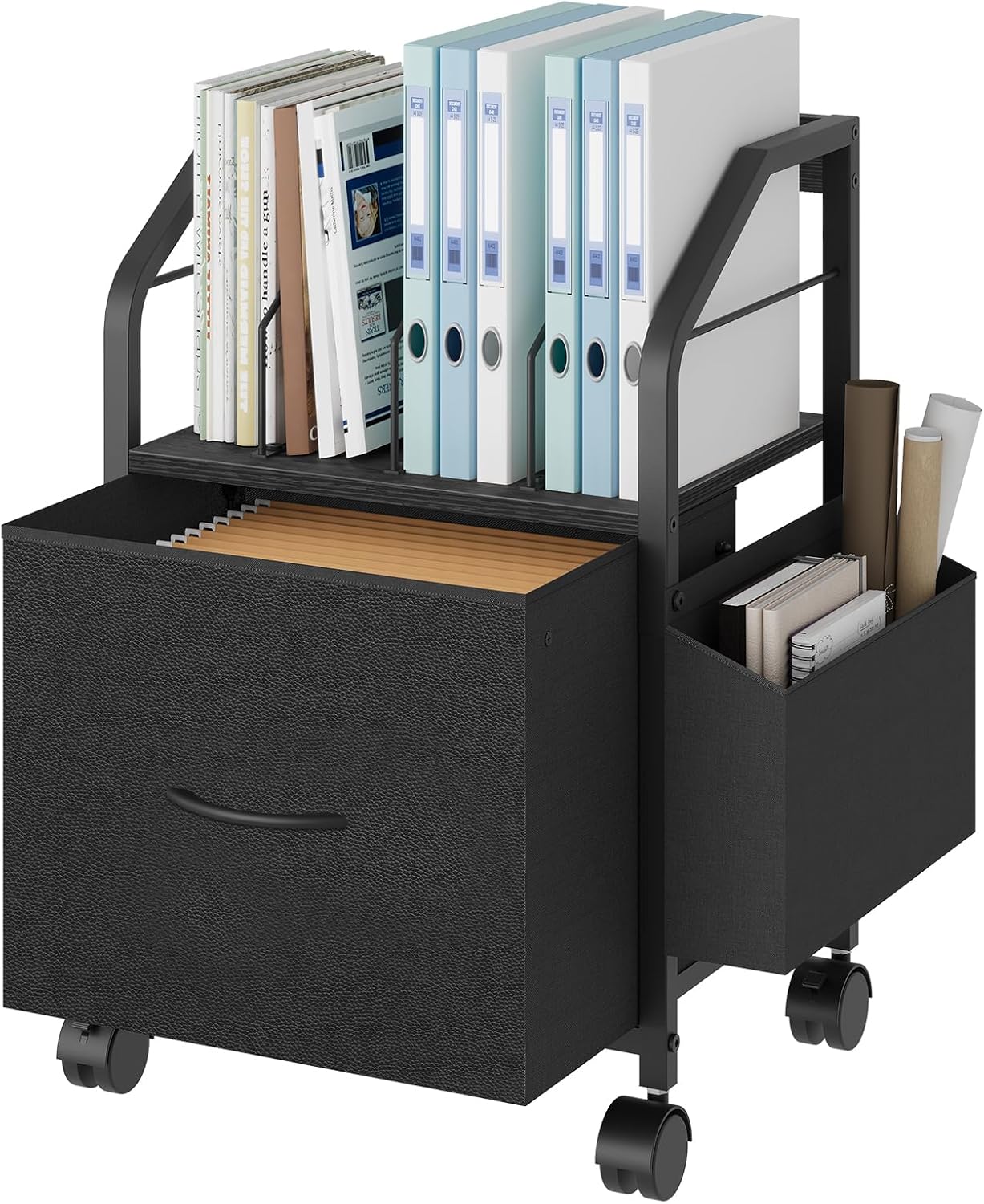 Small File Cabinet, Rolling Filing Cabinet for Under Desk with Divider, Single Non-Woven Fabric Drawer File Organizer for A4/Letter Size Documents, Under Desk Storage, Black FCBK3001