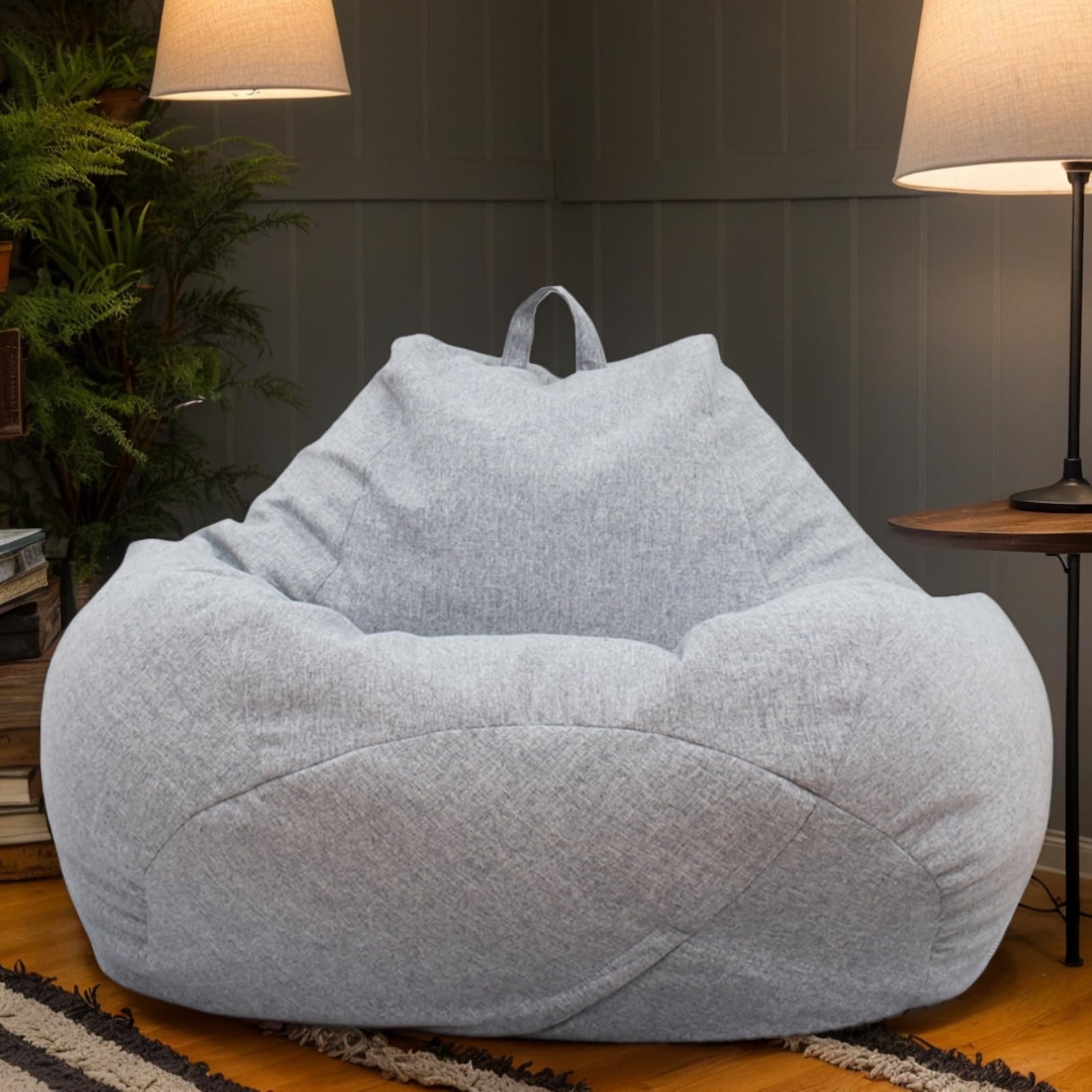 Copertura Per Bean Bag in Velluto Lavabile Con Cerniera Per Sedia Beanbag Per Adulti Grande E Comoda Poltrona Per Lettura E Contenitore Per Peluche,Grigio,105 * 115cm