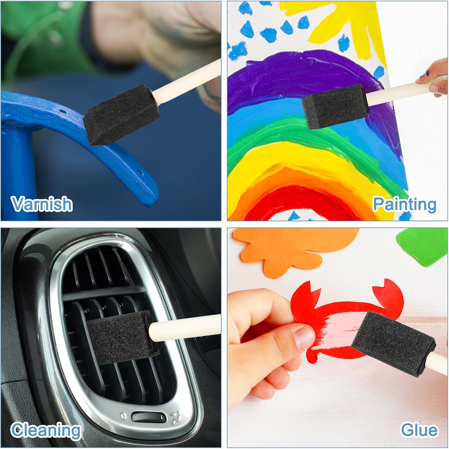 50Pcs Foam Paint Brushes, 1” Sponge Paint Brushes with Wood Handles, Foam Brushes for Painting Staining, Varnish, Touch Up