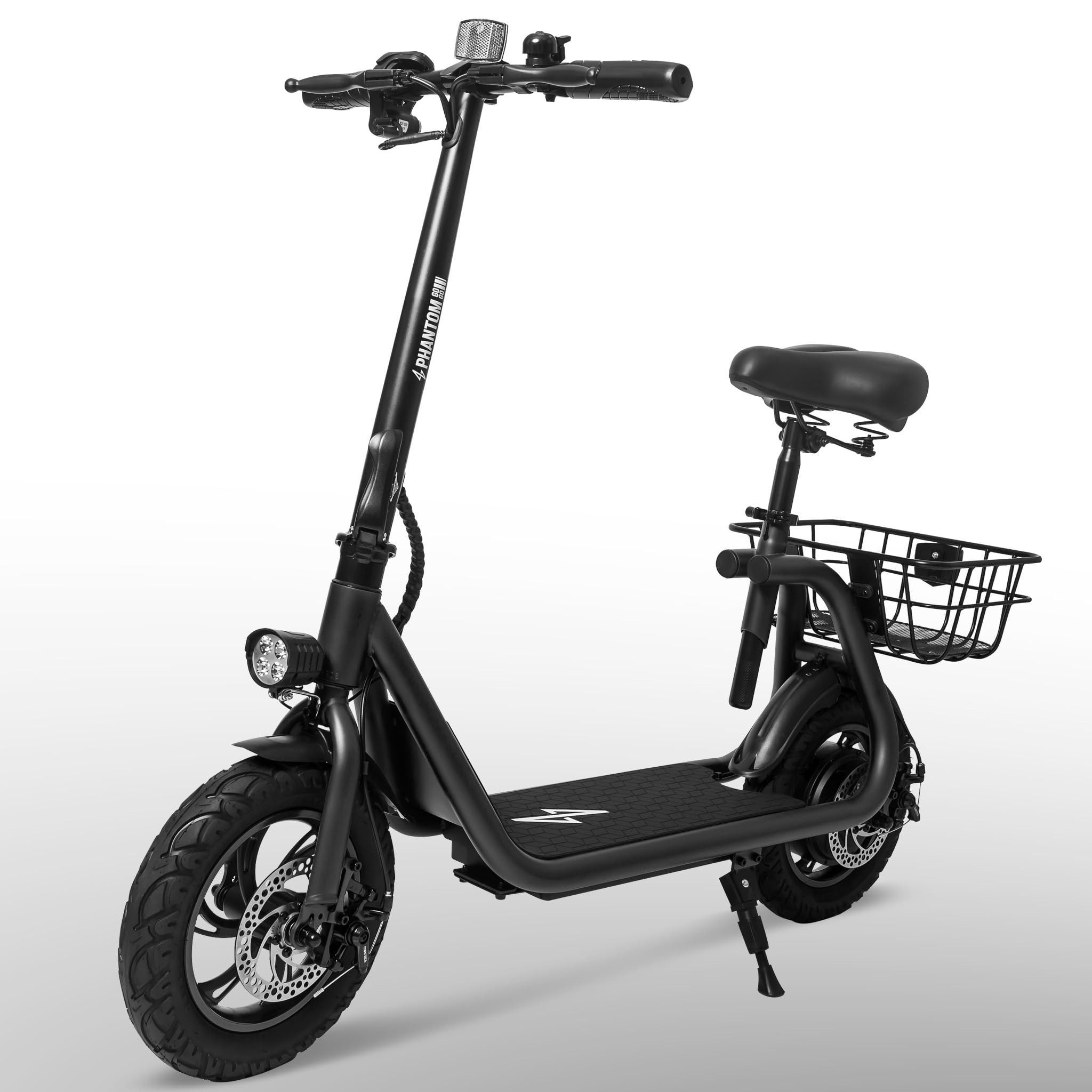 Phantomgogo Electric Scooter for Adults Foldable Scooter with Seat & Carry Basket E-Scooter with Brushless Motor 15MPH 265lbs Max Load E Mopeds for Adults Commuter
