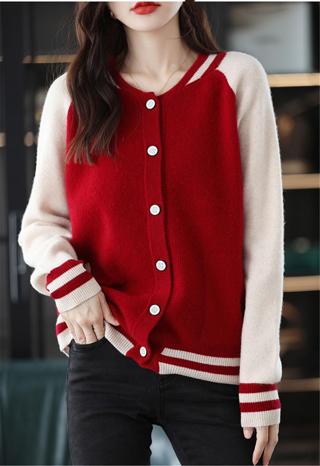 Cárdigan De Lana De Manga Larga para Mujer, Chaqueta De Punto con Cuello En V, Parte Superior Suelta Informal