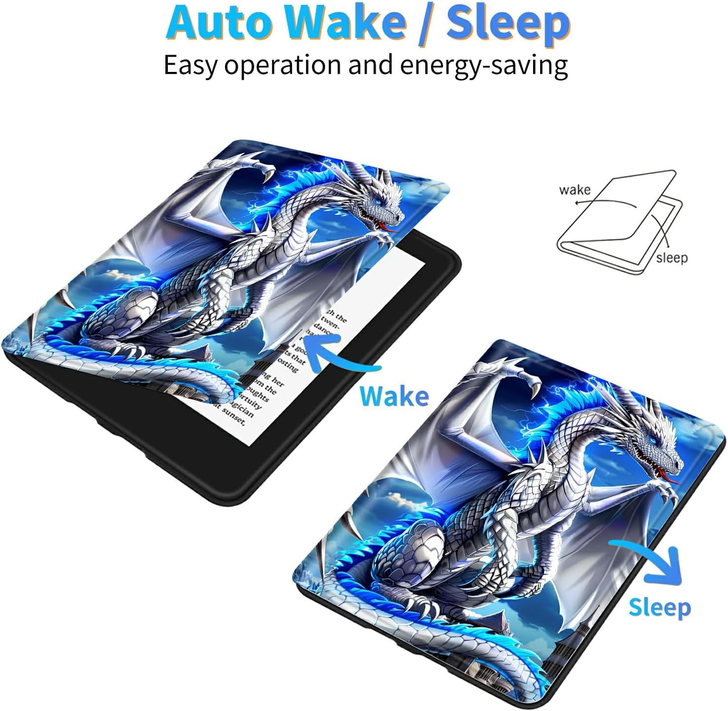 for Samsung Galaxy Tab E 9.6 Inch 2015 (SM-T560/T561/T565/T567) Kickstand Case, PU Leather Multiple Viewing Angles Stand Smart Cover for Galaxy Tab E 2015, Blue Dragon image 4