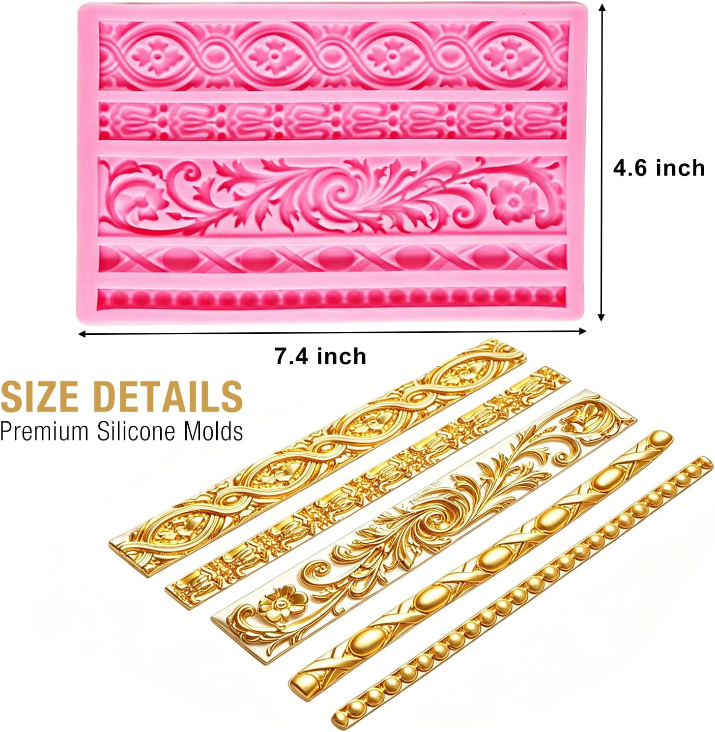 Baroque Silicone Molds, AIMEIKI 3 Pack Baroque Border Fondant Molds Scroll Lace Mold Vintage Curlicues Baking Molds for Cake Decorating, Chocolate, Cupcake Topper, Clay Crafts