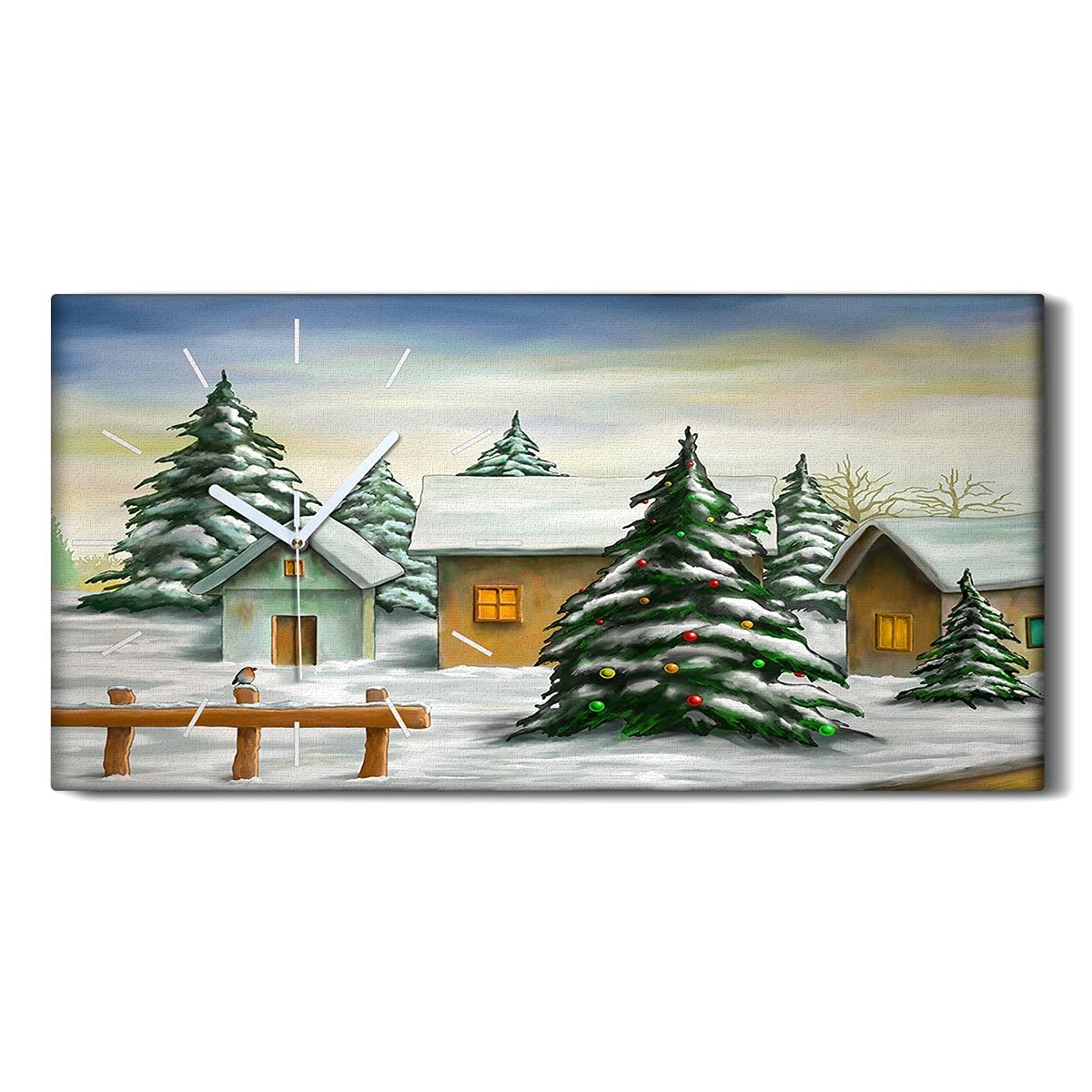 Horloge murale salon paysage de Noël grand format silencieux pour chambre Coloray