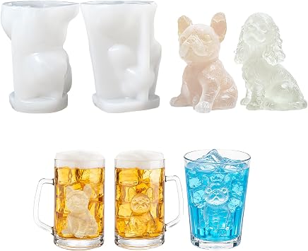 2PCS Dog Ice Cube Trays, French Bulldog Ice Cube Mold, Cute Animal Ice Cube Molds for Drinks and Cocktails, Fun Kitchen Gadgets for Dog Lovers, Includes Cocker Spaniel and Bulldog Designs