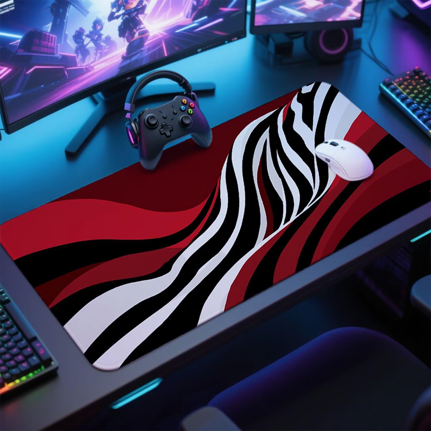 Abstrakcyjna podkładka pod mysz pod mysz pod mysz do gier XXL 1400 x 600 x 3 mm podkładka pod mysz czerwona duża podkładka pod mysz dla graczy wodoodporne akcesoria PC, do klawiatury laptopa w-10428