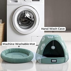 BALANCE Cat Beds for Indoor Cats, 2-in-1 Cat Bed Cave with Anti-Slip Bottom and Ultra-Soft Plush, Cozy Cats House Tent for Kittens and Small Dogs, 19 Inches, Green