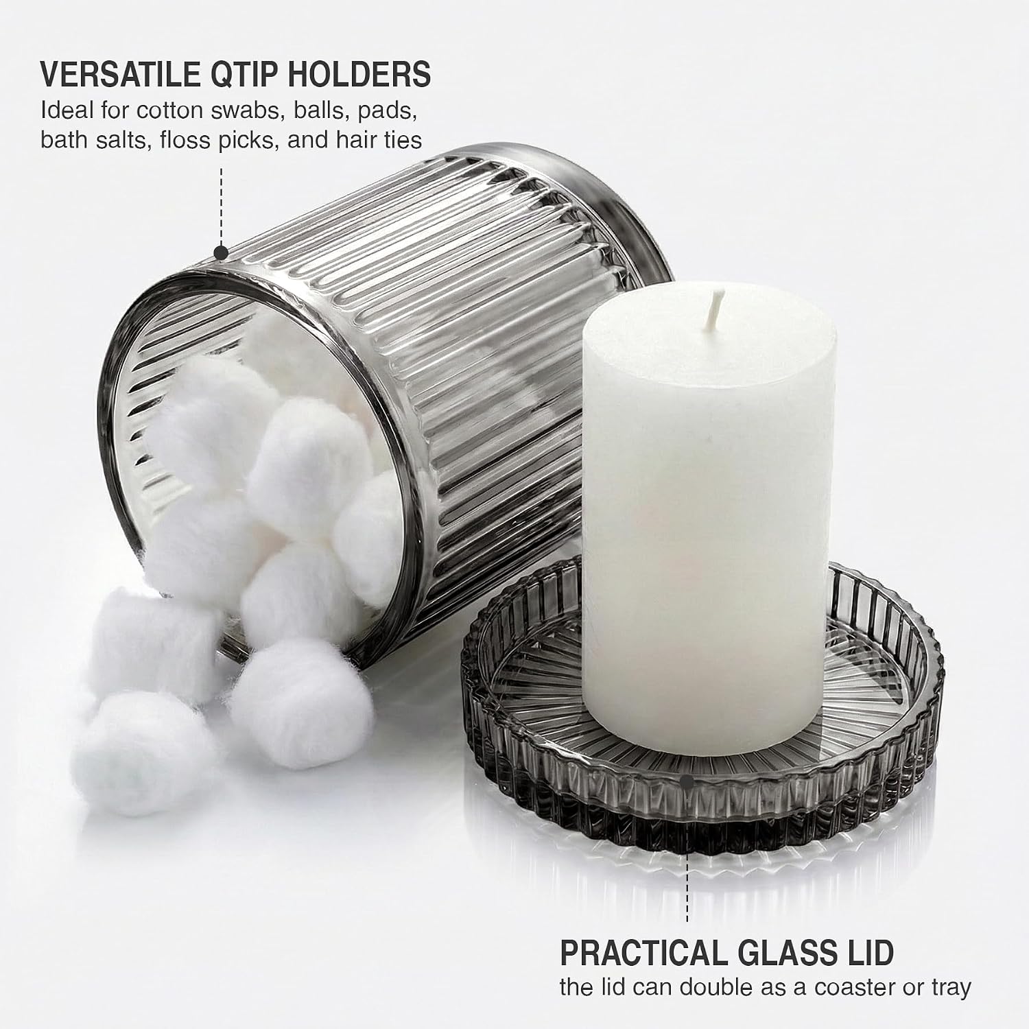 Smoky Gray Thick Glass Bathroom Qtip Holder, 2 Pack image 3