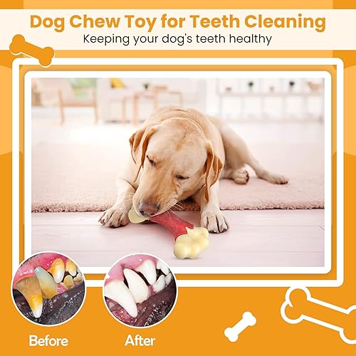 Miniatura 4 de Jewyow Juguetes masticables para perros para masticadores agresivos de razas grandes, sabor tocino, huesos masticables duraderos para perros