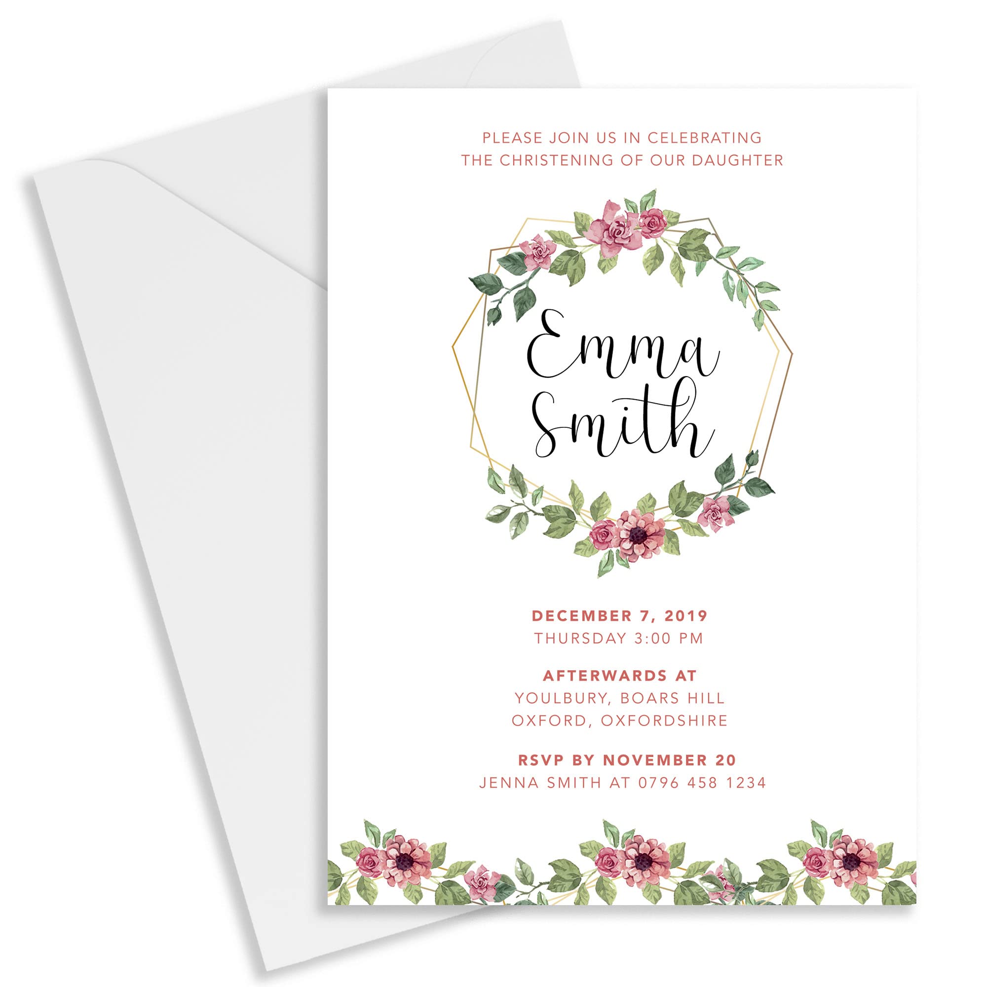 Personalised Floral Christening Invitations & Thank You Cards for Boys and Girls | Christian Cards for Christening Day | Baptism Gifts and Cards for Boys and Girls