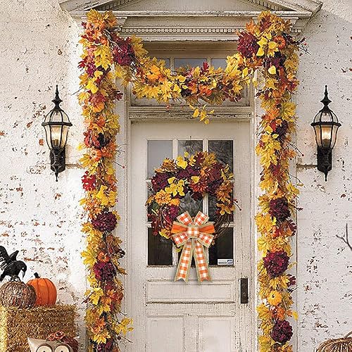 Miniatura 3 de 2 lazos de corona de otoño, lazos de Acción de Gracias, tiras naranjas, lazos de arpillera a cuadros de búfalo marrón para coronas, lazos de cinta