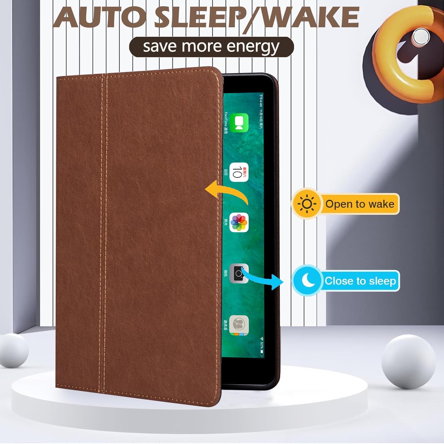 Genuine Leather Case for iPad 11th Gen. A16 2025, iPad 10th Gen. 10.9 Inch 2022,Vegetable Tanned Leather Smart Folio Cover with Auto Wake/Sleep,Adjustable Stand,Anti Slip,Red Brown