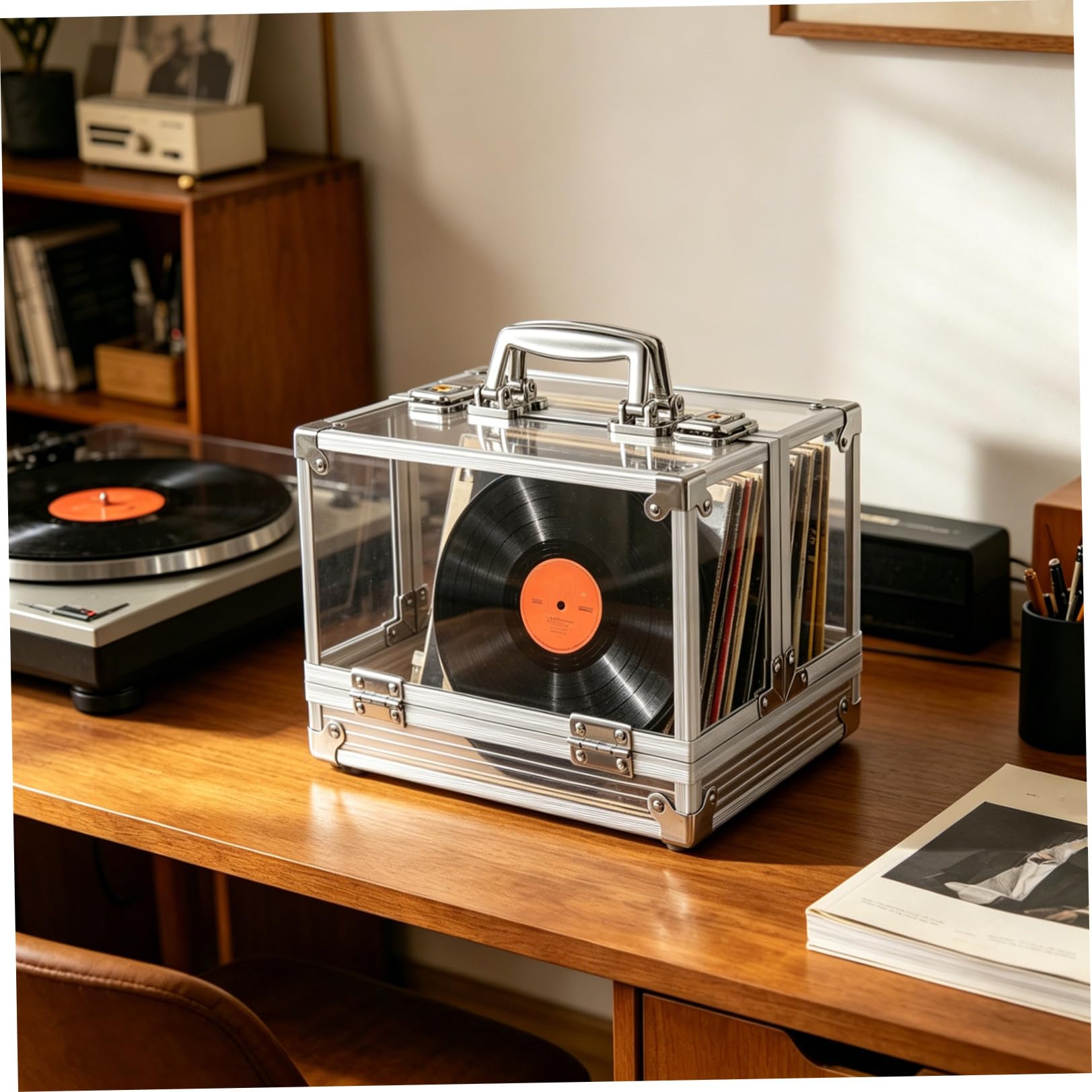 SHINEOFI Scatola Porta Dischi Vinile Trasparente per Casa Contenitore di Grande Capacità per CD Dvd e Album Organizzatore Pratico per Supporti Multimediali