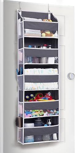 Miniatura 12 de ULG Organizador para colgar sobre la puerta, 5 niveles extra grande con 10 bolsillos de malla, capacidad de 100 libras, organizador de puerta