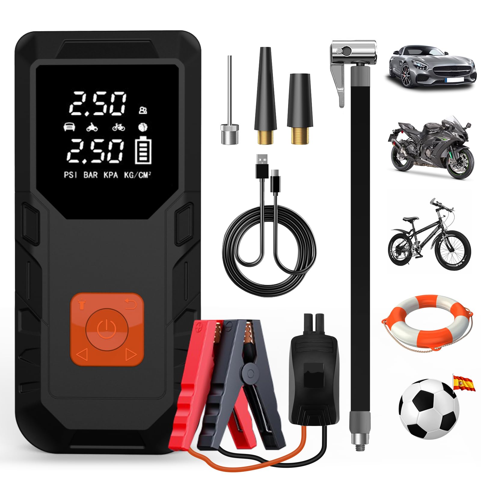 AWESAFE 12000mAh Compresor Aire Portatil 150PSI & Arrancador de Baterias de Coche 12V (Gasolina o Diésel), Power Bank con 18W Carga Rápida, Inflador Ruedas Coche con Linterna LED, Coche,Moto, Pelotas 2 71zw1o5K0EL