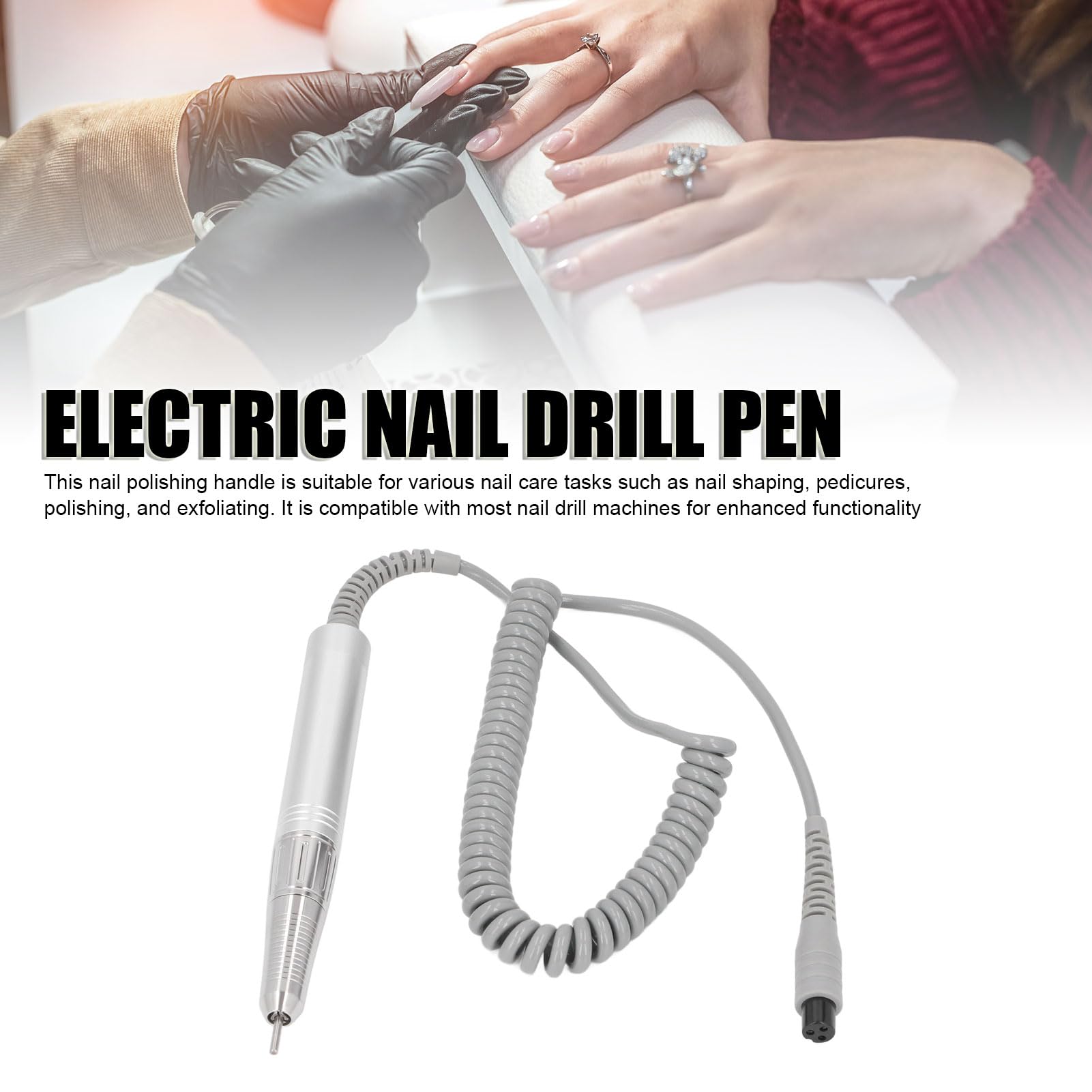 Professioneller Ersatz für Nagelbohrer-Handstücke, hoher Geschwindigkeit, leiser, verstellbarer Metallgriff für den Einsatz im Nagelkunst-, Gel-, Pediküre- und Salonsalon (Silber)