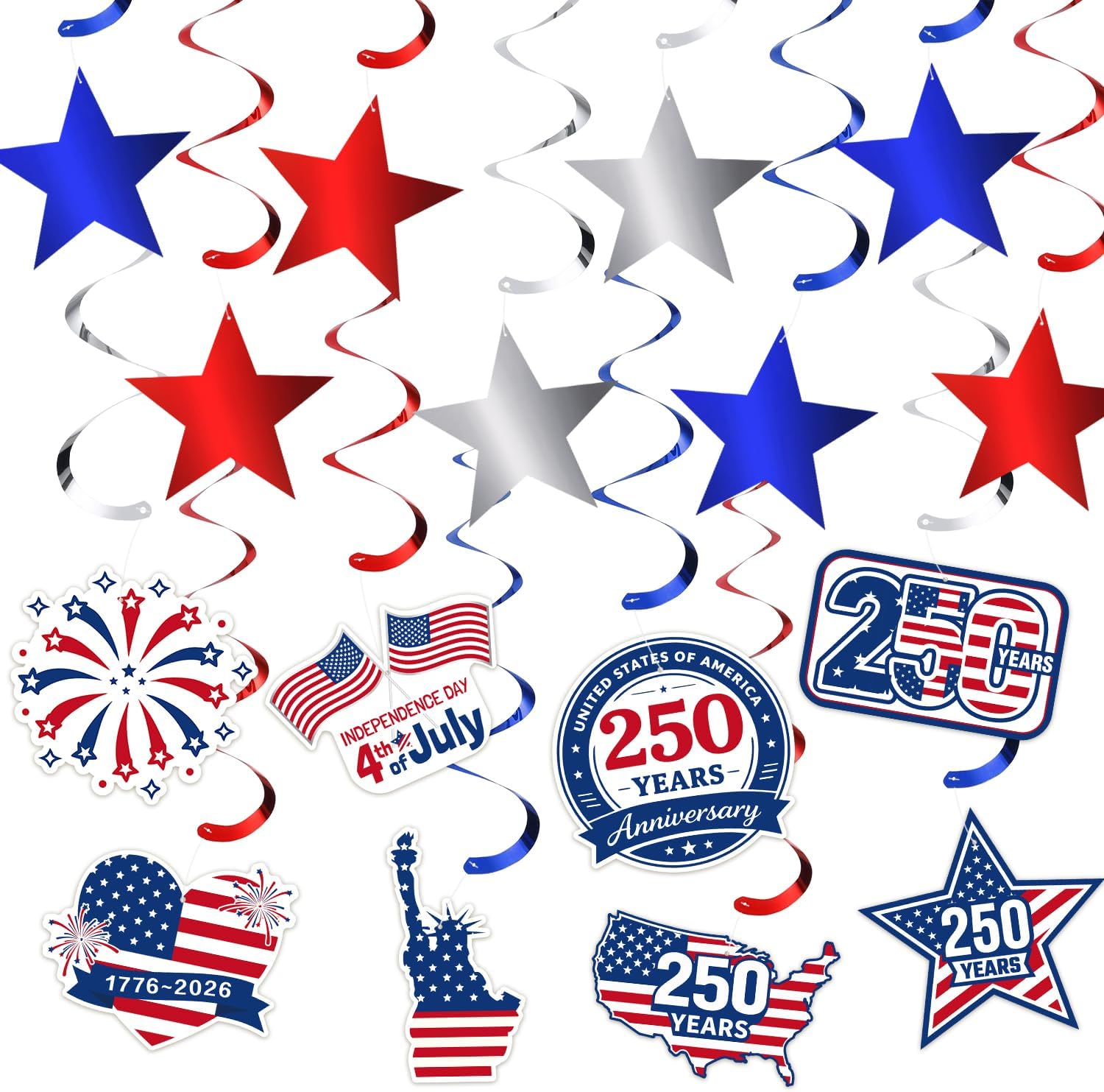 Pre-Assembled America 250 Decorations for Party Hosts, Quick Festive Setup