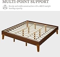 Vista 44 de Yaheetech Base de cama matrimonial con plataforma de madera maciza natural con soporte de listones de madera, espacio debajo de la cama de 12 Nogal