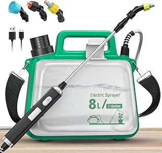 SHIJINGTOOLS 2.1 Gallon Battery Powered Garden Sprayer - USB Rechargeable, 3 Mist Nozzles, Retractable Wand, Weed Killer Tool