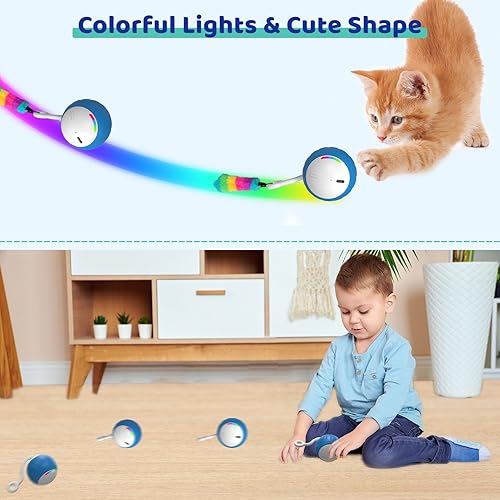 Miniatura 5 de Juguete interactivo para gatos, juguetes rápidos y automáticos con luces LED arcoíris, juguetes inteligentes para gatos con sonidos y activación