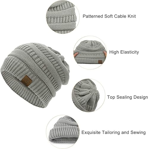 Vista 5 de Durio Gorros de invierno para mujer, gorro de punto trenzado, gorro de invierno grueso para mujer