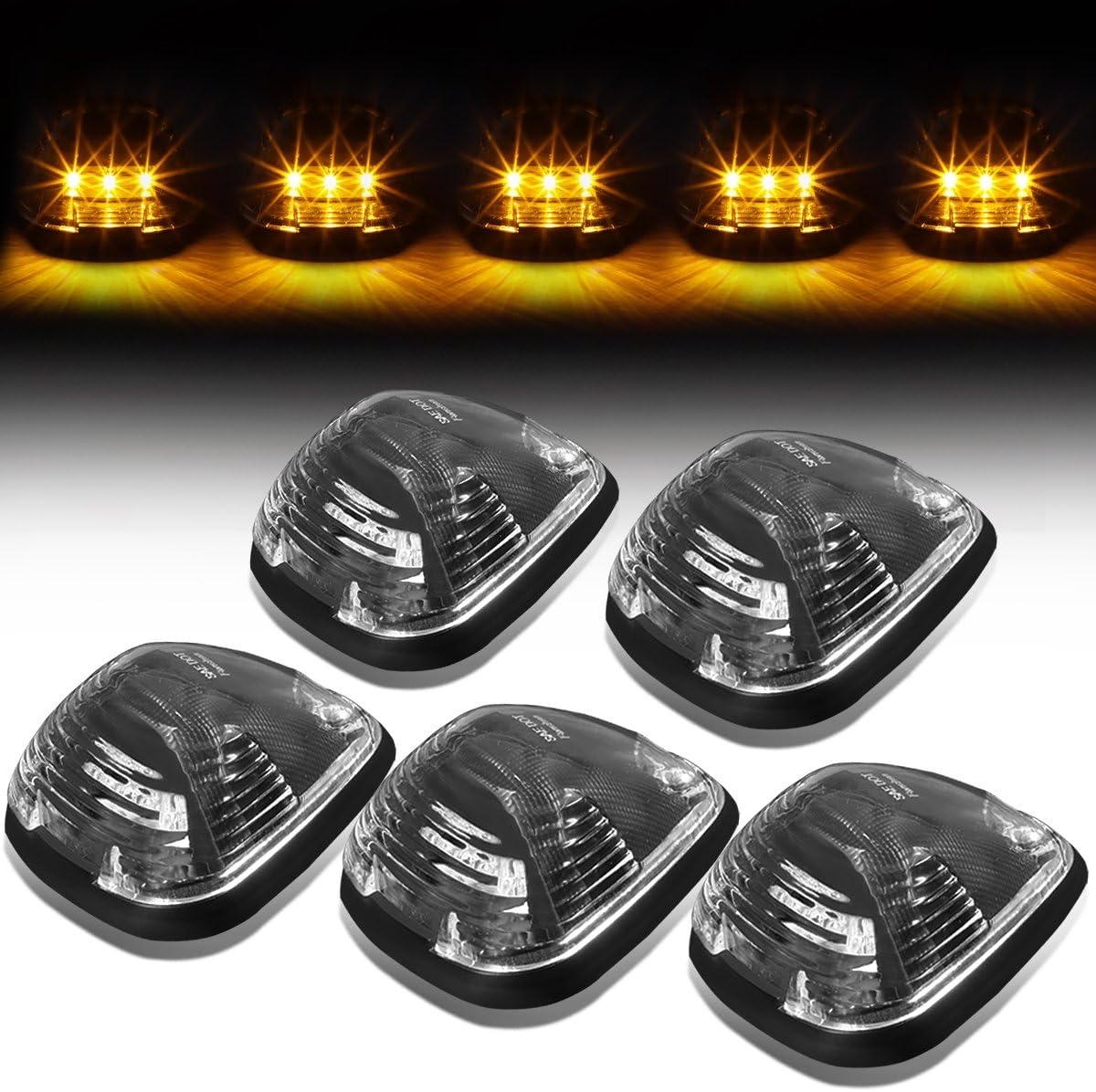 Auto Dynasty Compatible with Ford Superduty 5 X LED Cab Roof Top Lights - Wiring (Black Housing Yellow LED)