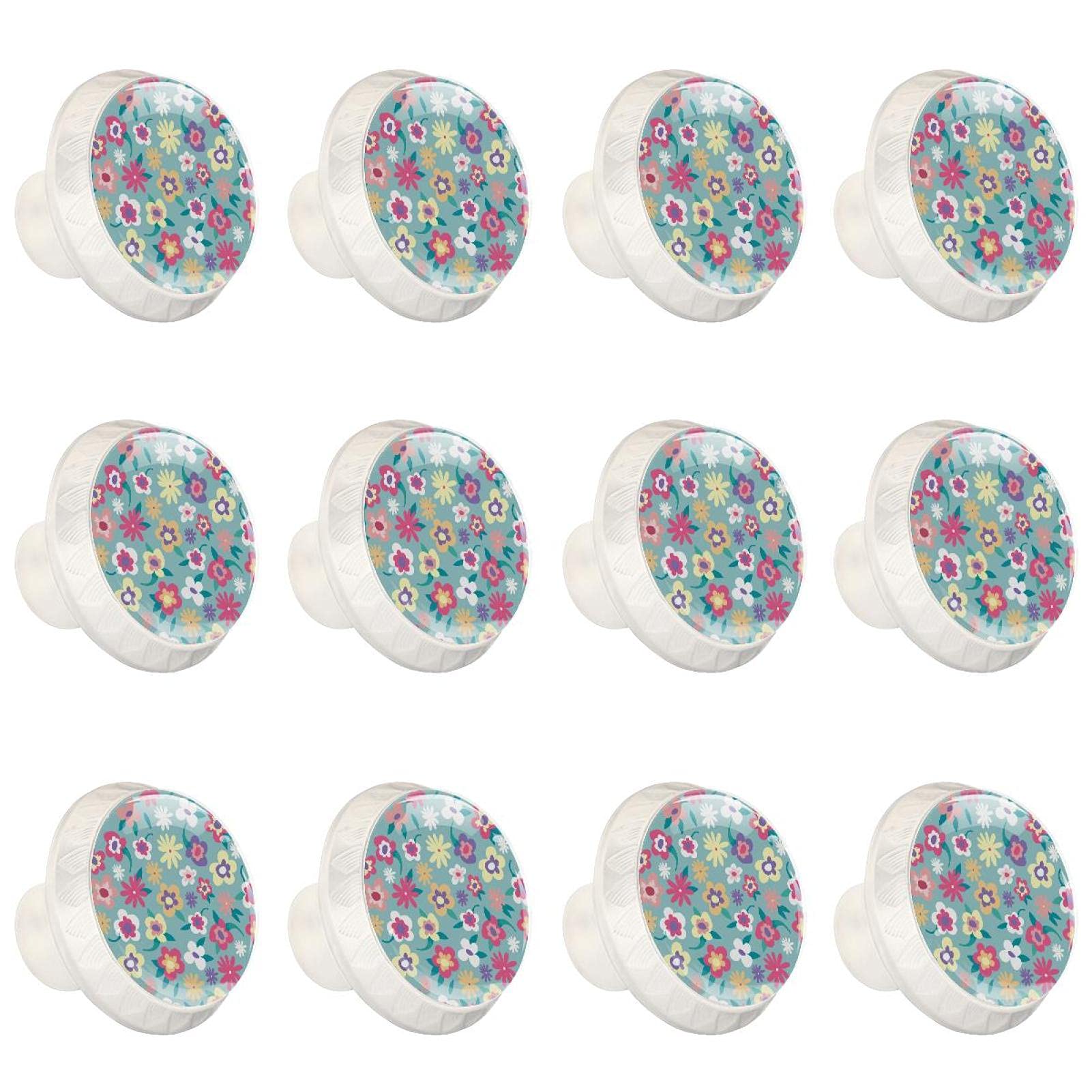 Boutons d'armoires de cuisine ronds en lot de 12 avec motifs floraux