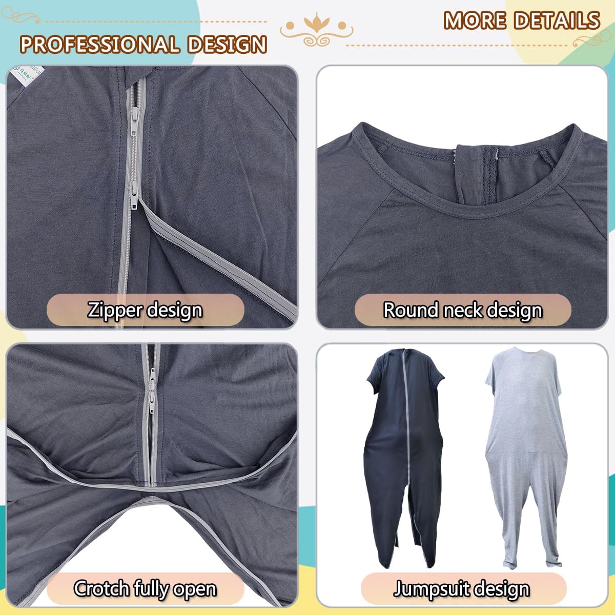 Unisex Anti-Strip Adaptive Jumpsuit with Back-Zipper,One-piece Short-sleeved Trousers,Suitable for Seniors,Alzheimer’s Patients,Dementia Patient,Incontinence Care - Image 5