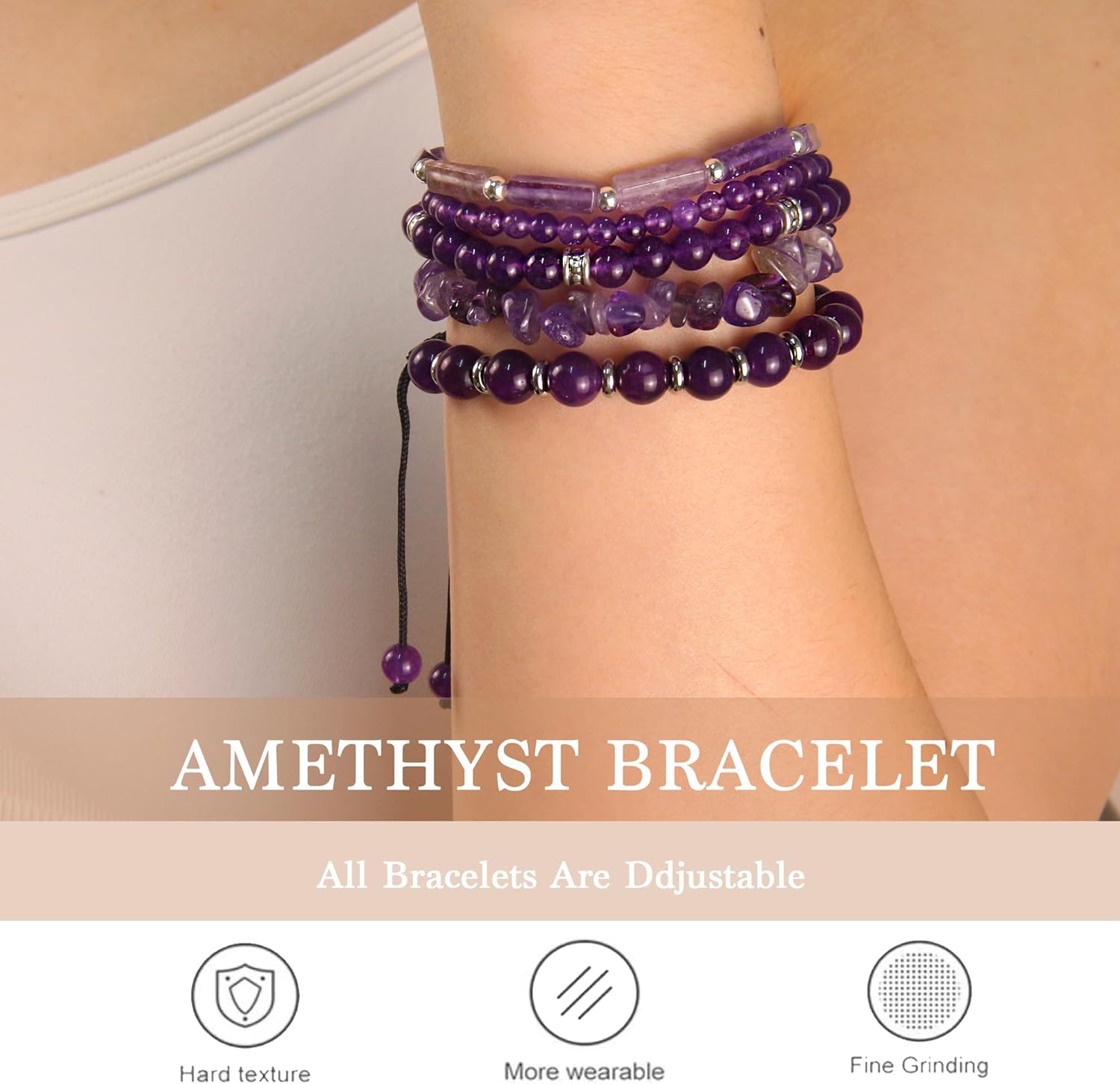 5Pcs Healing Crystal Bracelet for Women Men, Handmade Adjustable Gemstone Bracelets Beaded Reiki Energ Bracelet Set Jewelry Gifts for Women Men - Image 2