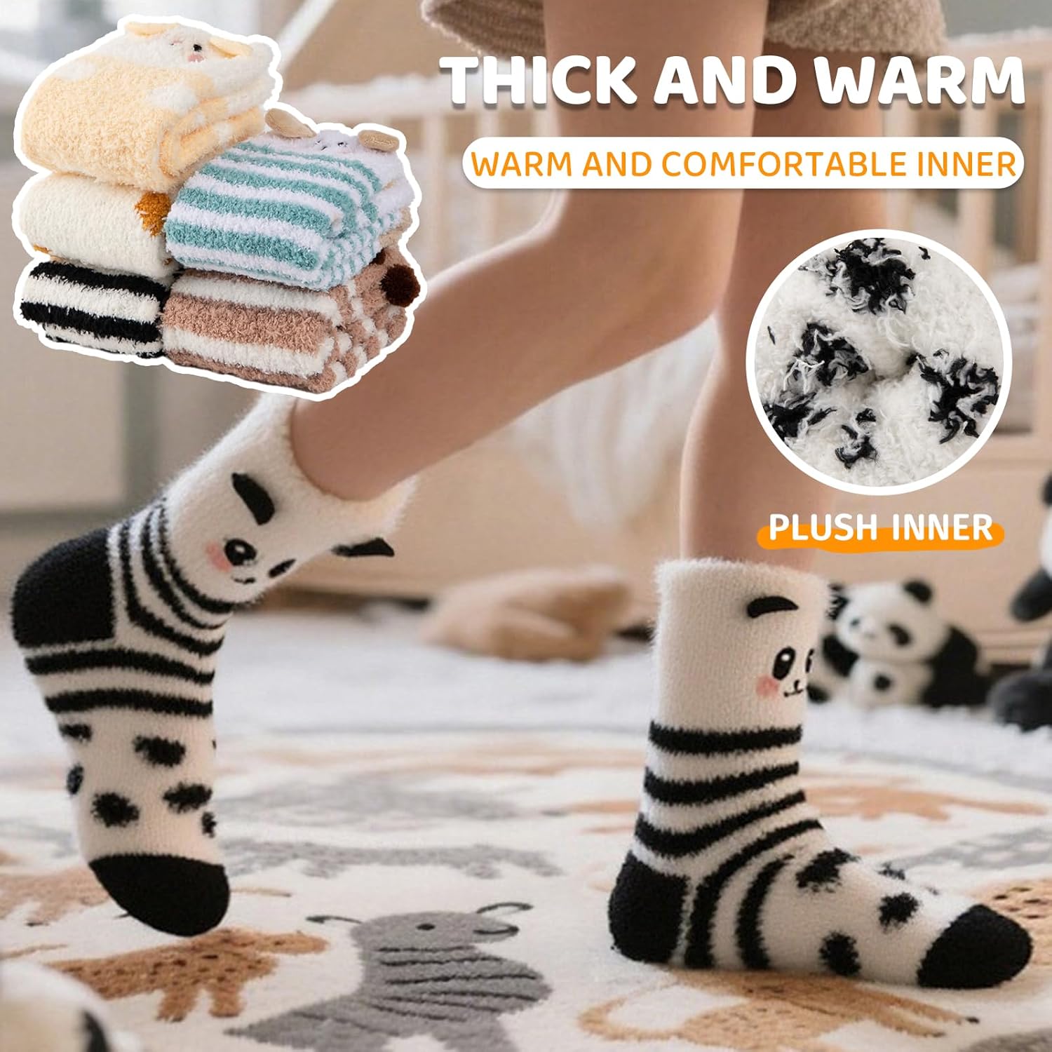 Comfoex Kids Fuzzy Socks Girls Slipper Soft Fluffy Cozy Cabin Warm Winter Home Socks 5 Pairs for Age 4-14 - Image 4