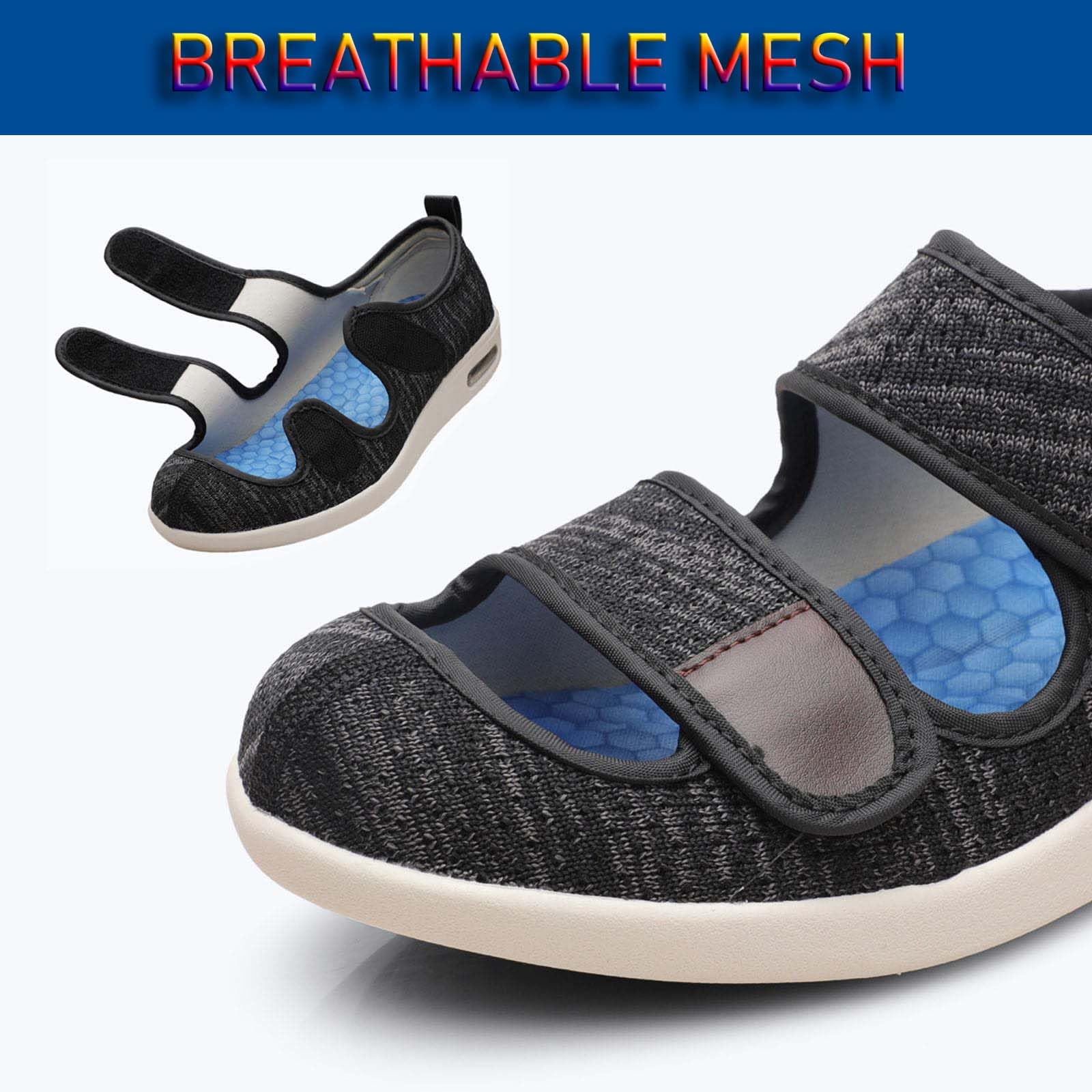 ARMAAN Zapatos para diabéticos para Hombres y Mujeres Sandalias Anchas Zapatos para Edema Espuma viscoelástica Transpirable Zapatillas Ligeras para Caminar Personas Mayores pies hinchados,Black-43 EU