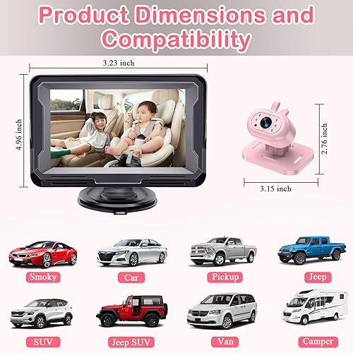Miniatura 7 de AMTIFO Cámara de coche de bebé rosa para asiento trasero Cámara de asiento de coche con orientación trasera HD 1080P con visión nocturna IR,