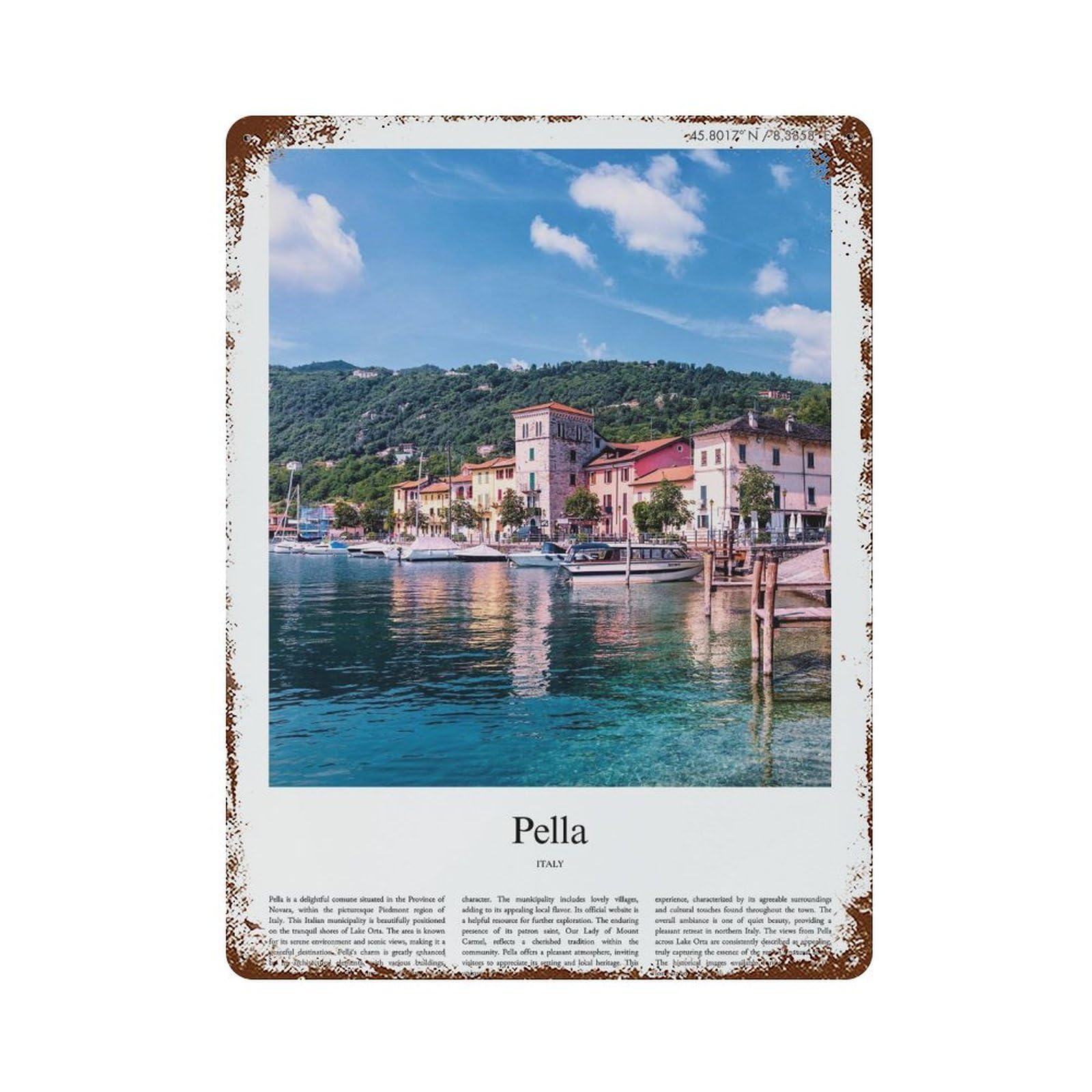 xiaoxiaoshen Pella Italy City Scenery Wall Decor Art Metal Tin Poster Modern Home Decor Art Home Bar Shop Decorations Vintage Sign 40x30cm
